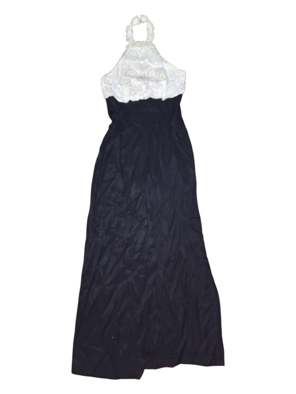 Vintage White Halter Top Black Maxi Dress Size 7/8